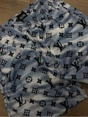 Luxury Monogram Athletic Shorts in Blue and Black